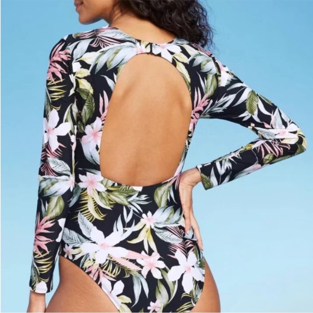 NWT Kona Sol Tropical Floral Long Sleeve One Piece Swimsuit - Size Medium